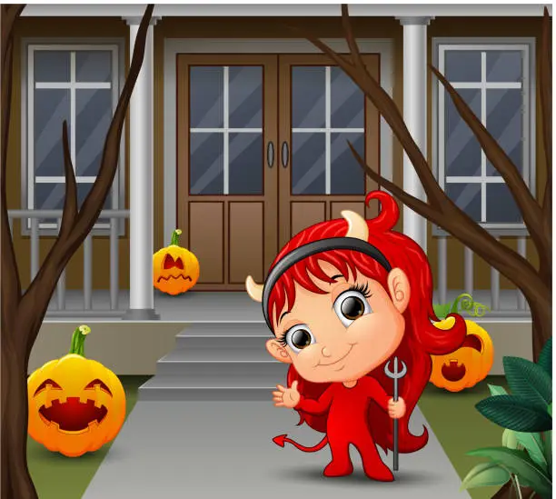 Vector illustration of Cartoon of beautiful red haired little devil