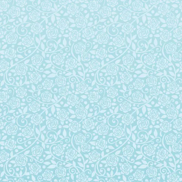 Vector illustration of elegance seamless wallpaper with light blue roses.