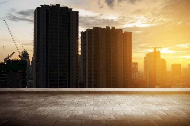 istock Rooftop view with skyscrapers building and modern city 1055337354