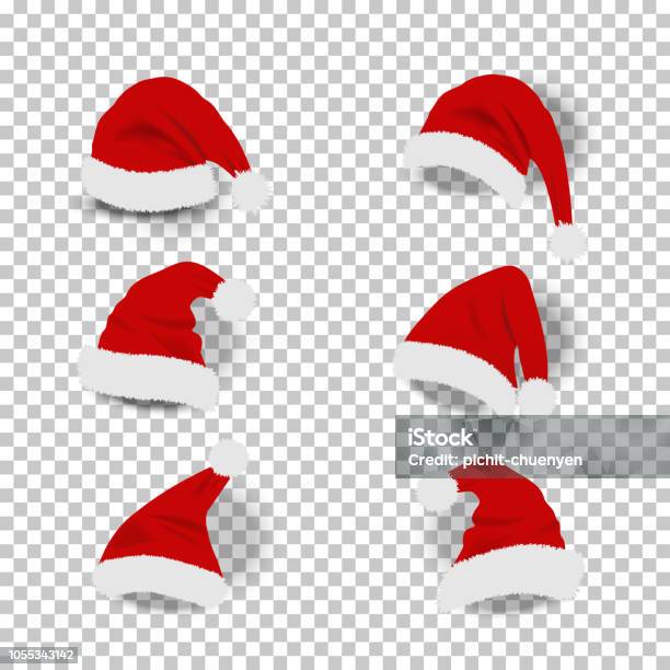 Collection De Chapeaux Santa Rouges Sur Fond Transparent Vecteurs libres de droits et plus d'images vectorielles de Chapeau de Père Noël