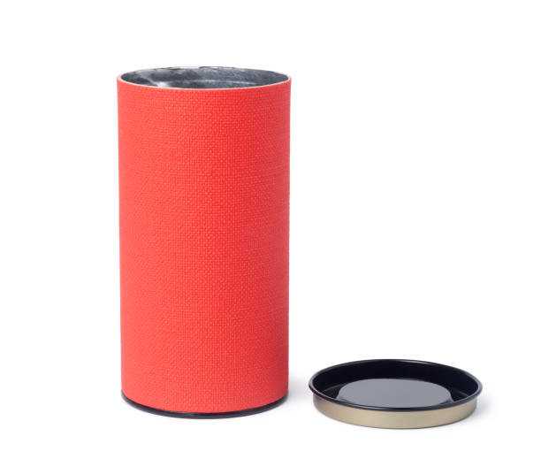 istock Red paper tube with metal lid 1055344892
