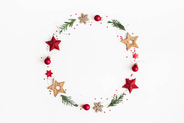 istock Christmas composition. Christmas wreath on white background. Flat lay, top view, copy space 1055345170