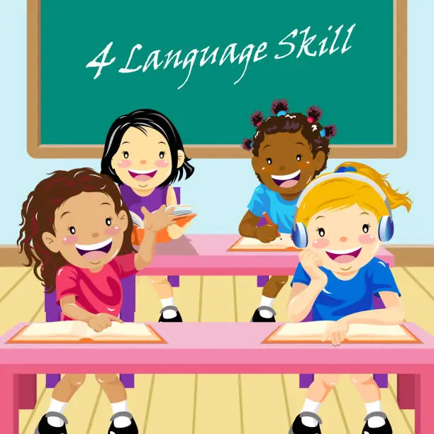 Vector illustration of Four Language Skills In Classroom