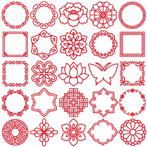 ilustrações de stock, clip art, desenhos animados e ícones de chinese decorative icons. - lily flower vector red