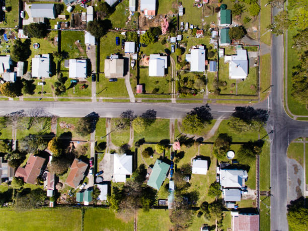 Houses. Top looking down at houses in New Zealand. matamata new zealand stock pictures, royalty-free photos & images