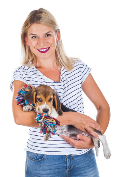 istock Woman holding beagle baby 1055356872