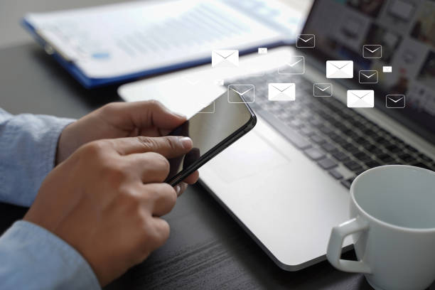 istock Mail Communication Connection message to mailing contacts phone Global Letters Concept 1055356912