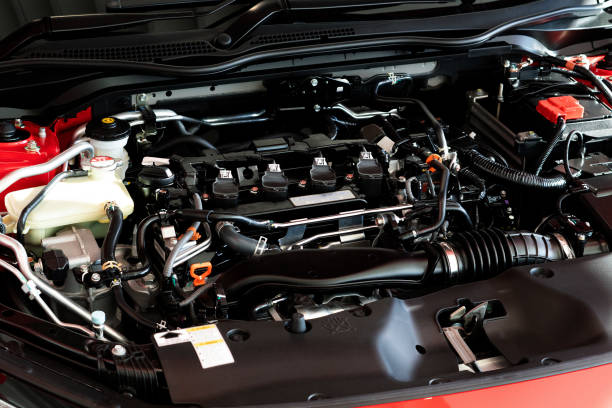 istock Close up detail of new car engine Car engine part 1055357112