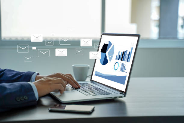 istock Mail Communication Connection message to mailing contacts phone Global Letters Concept 1055357188