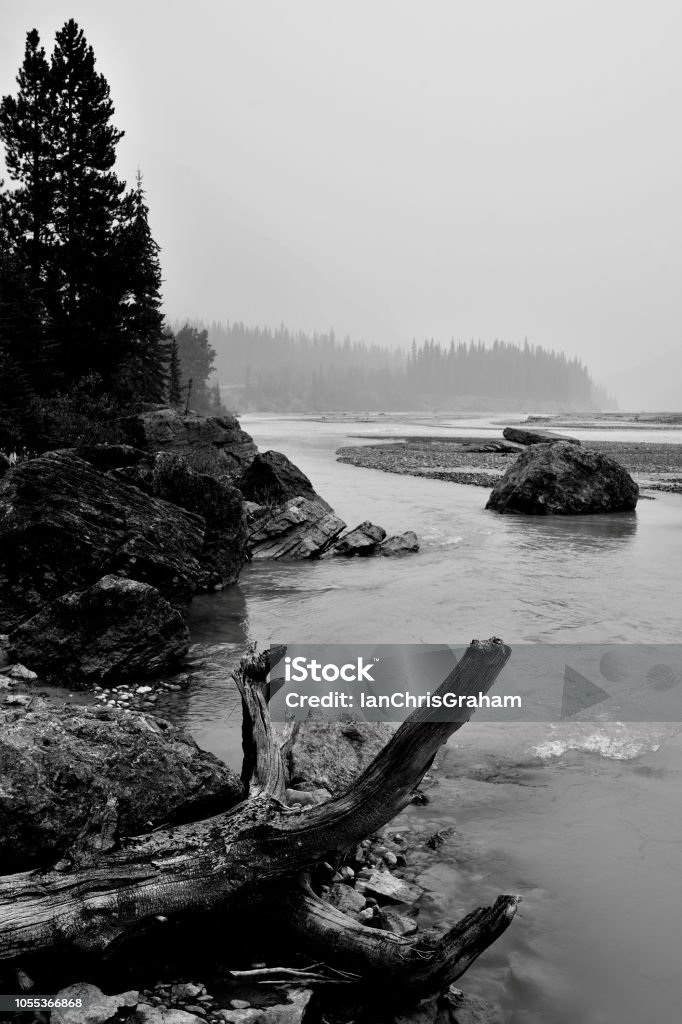 North Saskatchewan River Landscape featuring the North Saskatchewan River from Banff National Park. Alberta Stock Photo