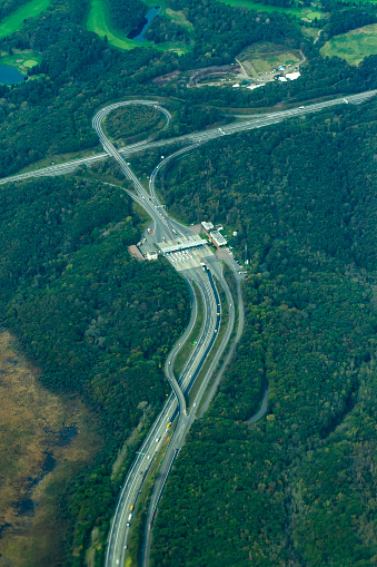 aerial view of expressway to new chitosea airport in hokkaido japan