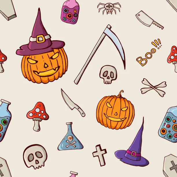 Vector illustration of Halloween color seamless pattern.