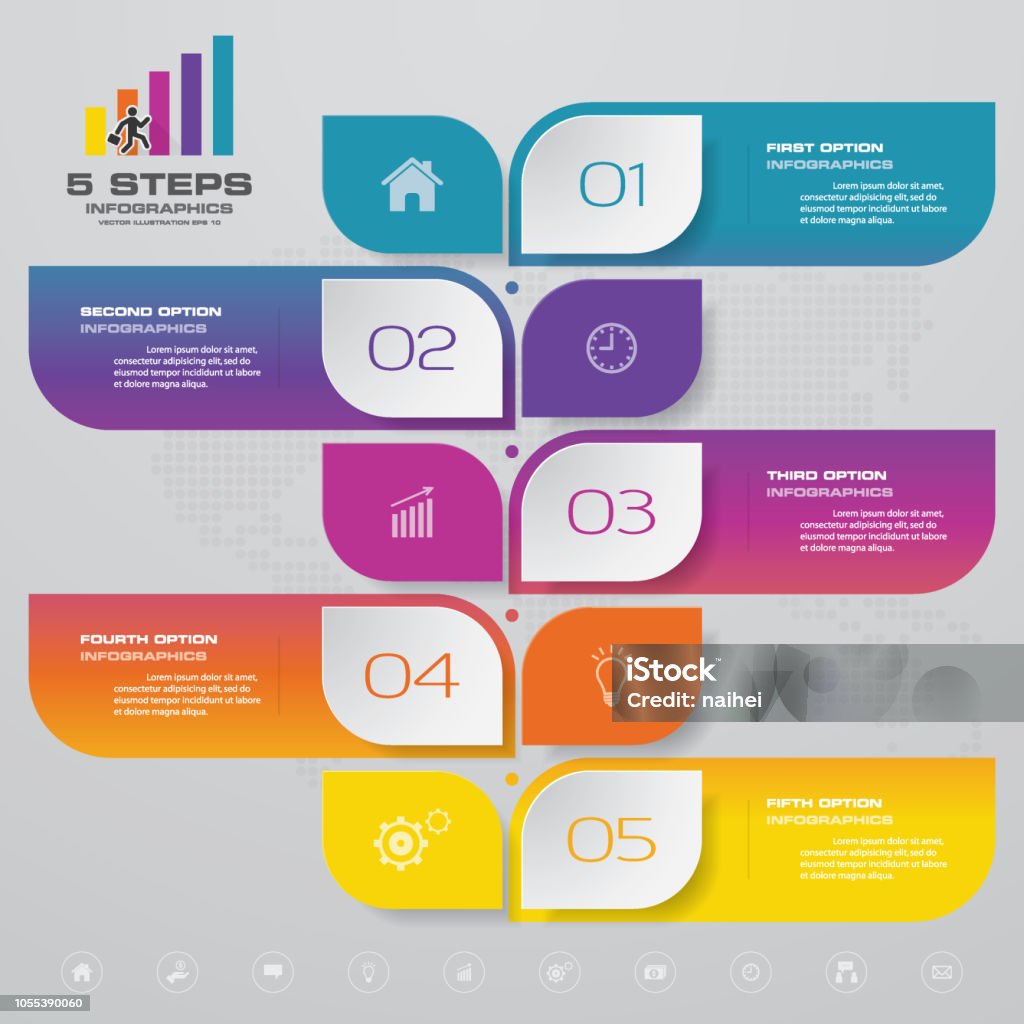 Modernized Step Graph 5 Steps Modern Chart Infographics Elements Vector Illustration Stock ...