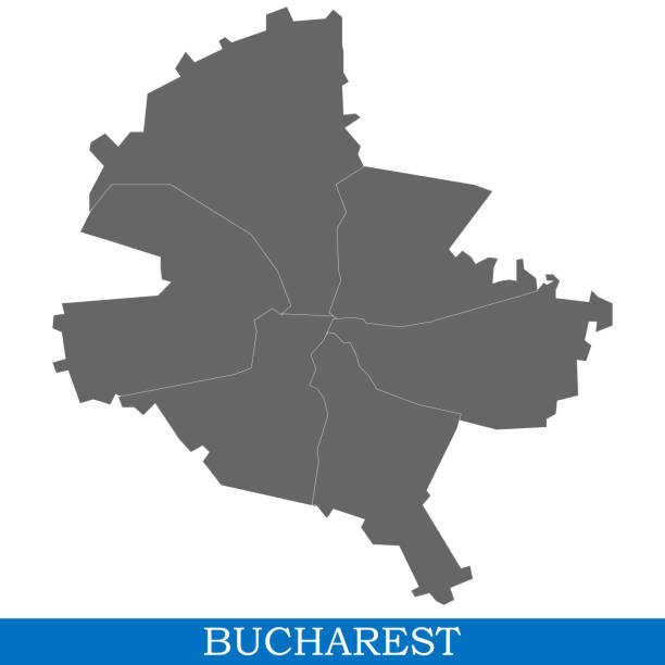 High Quality map of  city High Quality map of Bucharest is a city in Romania, with borders of districts bucharest stock illustrations