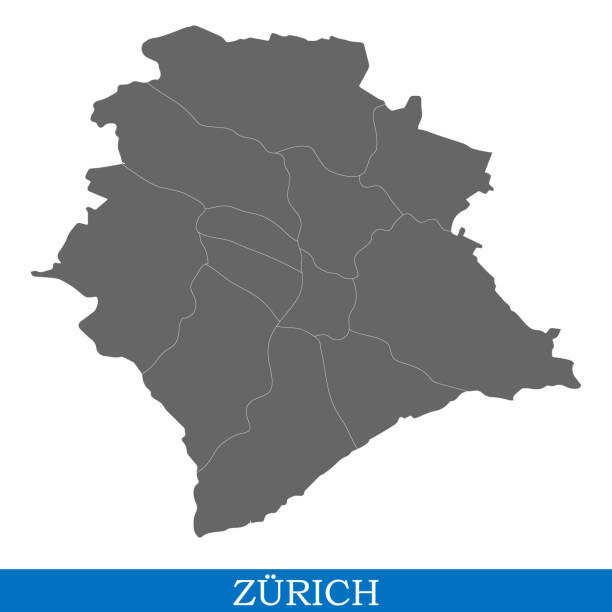 High Quality map of city in Switzerland High Quality map of Zurich is a city in Switzerland, with borders of districts zurich map stock illustrations