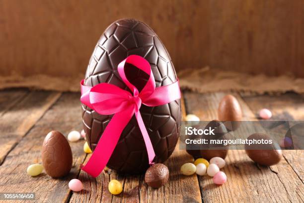 Easter Egg On Wood Background Stock Photo - Download Image Now - Easter Egg, Chocolate, Easter