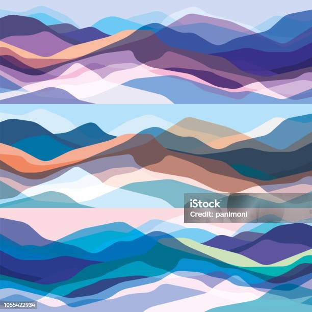 Color Mountains Set Translucent Waves Abstract Glass Shapes Modern Background Vector Design Illustration For You Project Stock Illustration - Download Image Now