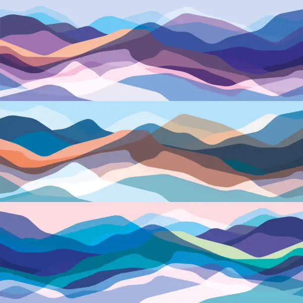 Vector illustration of Color mountains set, translucent waves, abstract glass shapes, modern background, vector design Illustration for you project
