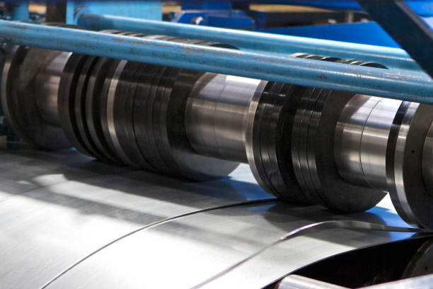 istock Elements of various sections of the galvanized steel processing line in rolls 1055423624