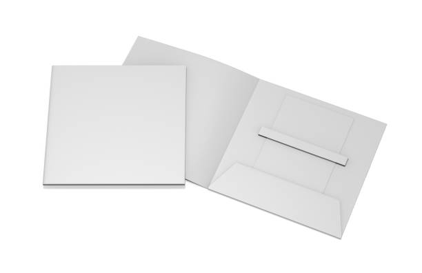 istock Blank white plastic card mockup inside paper booklet holder, mock up template on isolated white background, 3d illustration 1055423802