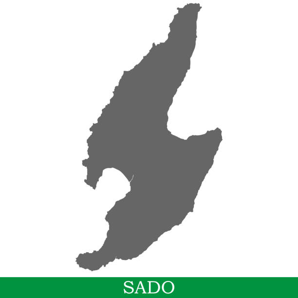 High quality map of Iisland High quality map of Sado is the island of Japan Sado stock illustrations