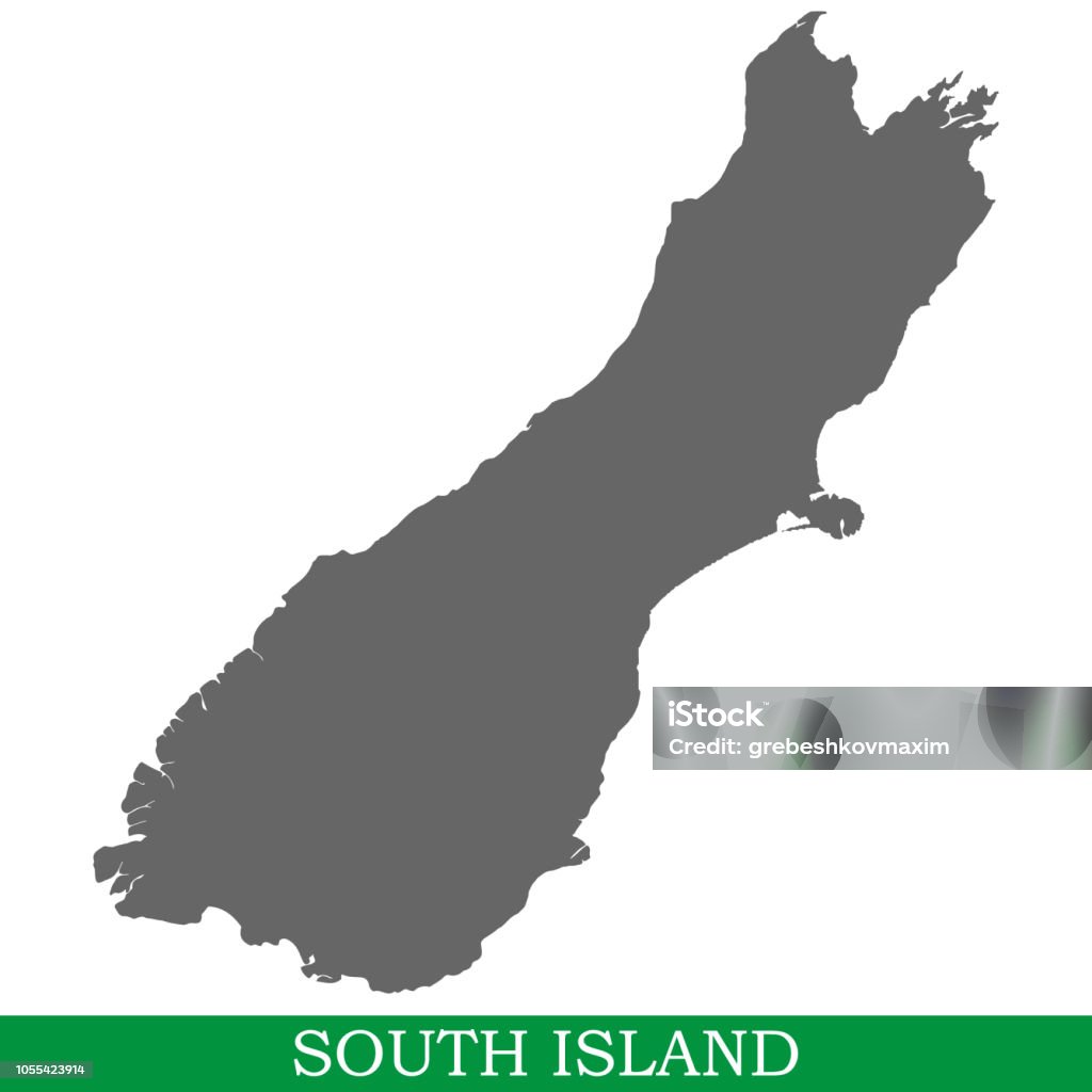 High quality map of Iisland High quality map of South Island is the island of New Zealand Borough - District Type stock vector