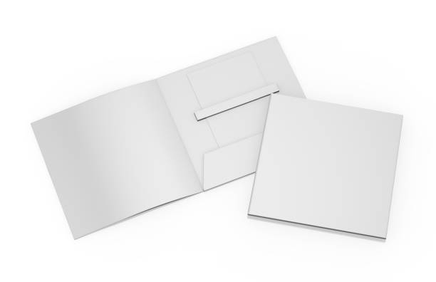 istock Blank white plastic card mockup inside paper booklet holder, mock up template on isolated white background, 3d illustration 1055424968