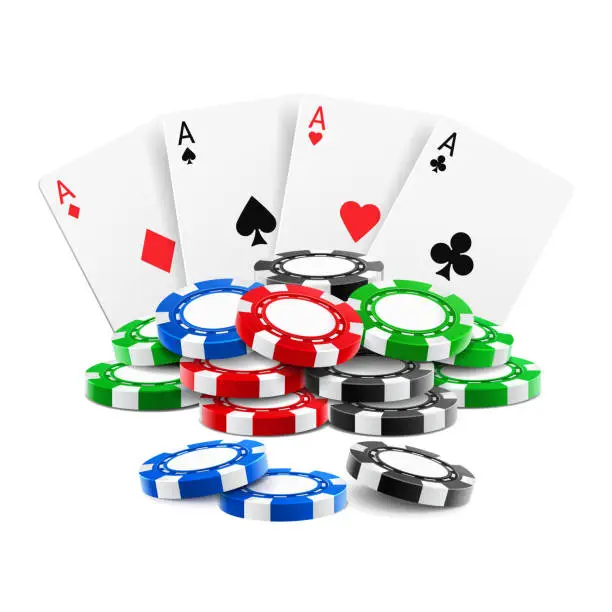 Vector illustration of Playing cards near stack of casino 3d chips