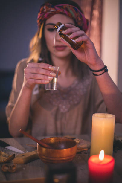 istock Woman making natural cosmetics, top view 1055429676