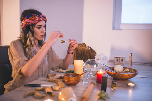 istock Woman making natural cosmetics, top view 1055430442