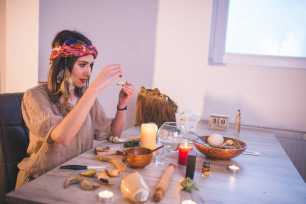 istock Woman making natural cosmetics, top view 1055432890