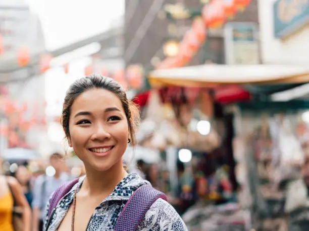 Photo of Portrait of a chinese young adult woman in Chinatown