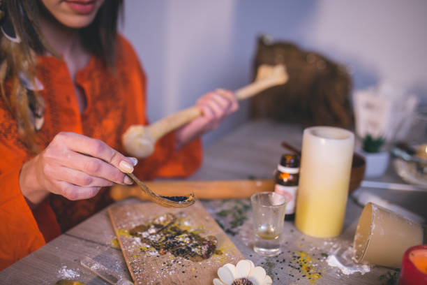 istock Woman making natural cosmetics, top view 1055435372