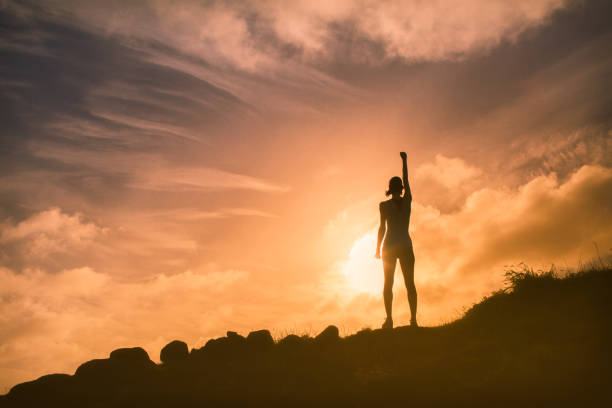 Success and victory Success and victory in the mountains. simile pic stock pictures, royalty-free photos & images