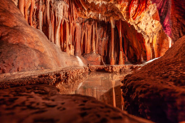 istock Stalactites and water pond in a limestone cave in Australia 1055435488