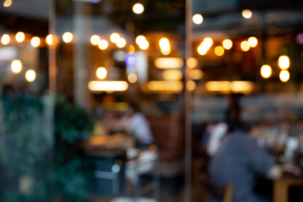 photo of blurred restaurant or cafe. - light shop imagens e fotografias de stock