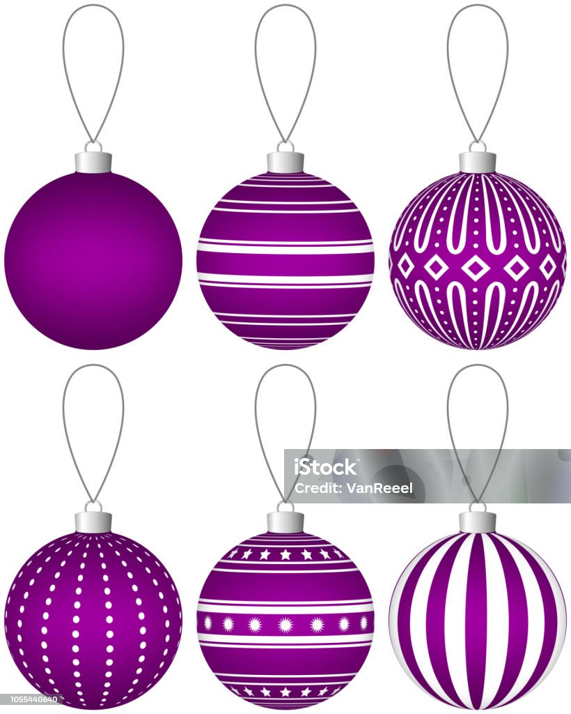 Collection of dark magenta Christmas balls with pattern hanging on a thread. Collection of dark magenta Christmas balls with pattern hanging on a thread. Vector EPS 10 Abstract stock vector