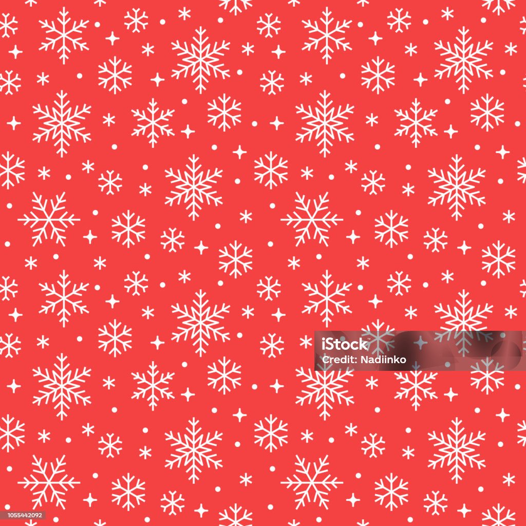 Seamless pattern with white snowflakes on red background. Flat line snowing icons, cute snow flakes repeat wallpaper. Nice element for christmas banner, wrapping. New year traditional ornament Seamless pattern with white snowflakes on red background. Flat line snowing icons, cute snow flakes repeat wallpaper. Nice element for christmas banner, wrapping. New year traditional ornament. Pattern stock vector