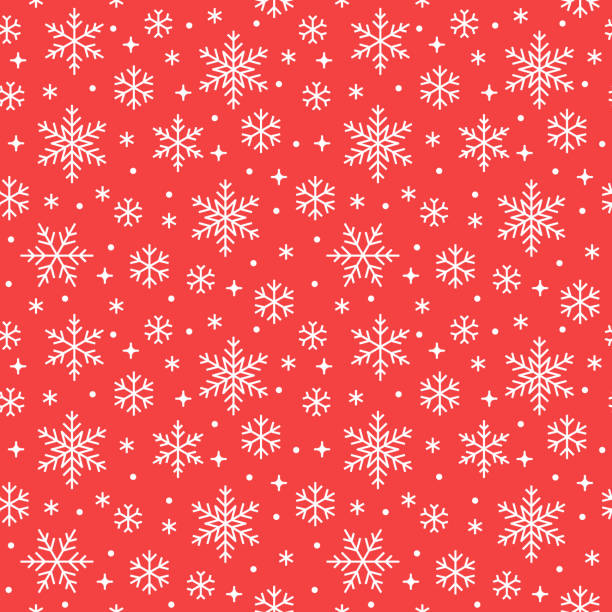 Seamless pattern with white snowflakes on red background. Flat line snowing icons, cute snow flakes repeat wallpaper. Nice element for christmas banner, wrapping. New year traditional ornament Seamless pattern with white snowflakes on red background. Flat line snowing icons, cute snow flakes repeat wallpaper. Nice element for christmas banner, wrapping. New year traditional ornament. snowflake shape designs stock illustrations