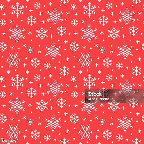 Seamless Pattern With White Snowflakes On Red Background Flat Line Snowing Icons Cute Snow Flakes Repeat Wallpaper Nice Element For Christmas Banner Wrapping New Year Traditional Ornament Stock Illustration - Download Image Now