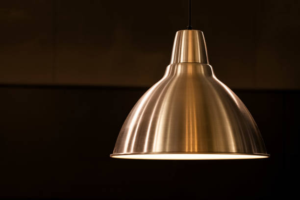 istock Metal ceiling kitchen lamp on blurred background with copy space 1055442860