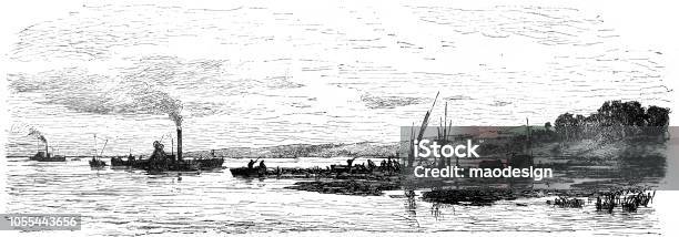 View Of The Lake On Which Pebbles Are Mined 1888 Stock Illustration - Download Image Now