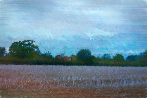 A Suffolk farm field in summer, heavily post processed to give a surreal painterly effect.