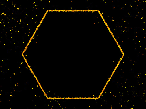 Hexagon Label Confetti Shape on black background