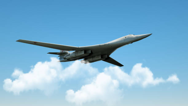 istock Aarmed military fighter jet in flight on the cloudly sky background. 3d render 1055450888