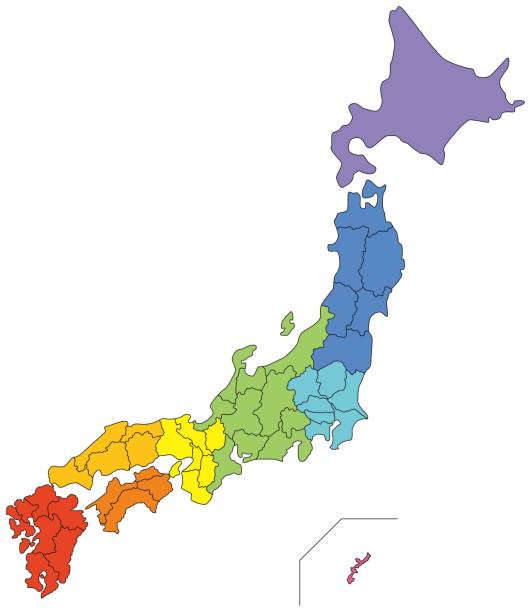 illustrazioni stock, clip art, cartoni animati e icone di tendenza di mappa del giappone (basata sul colore per regione) - regione del kinki