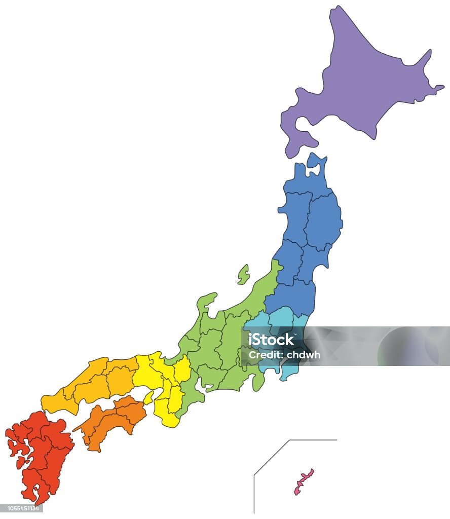 Map of Japan (color-based by region) Map of Japan (color-coded by region) Illustration stock vector