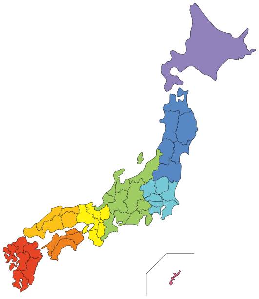 Map of Japan (color-based by region) Map of Japan (color-coded by region) kinki region stock illustrations