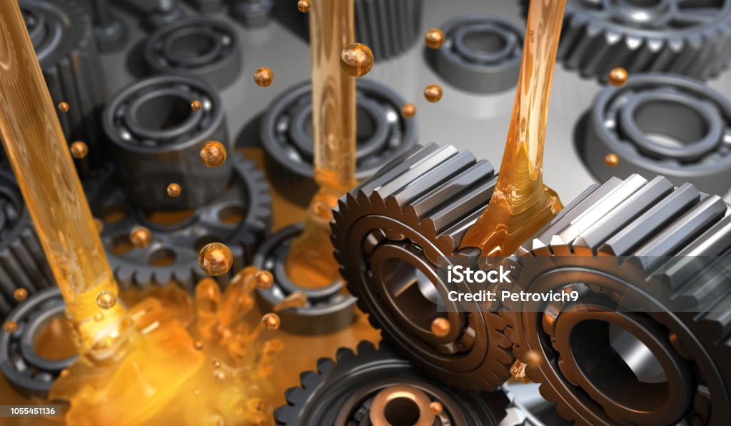 Lubricant and Gears Lubricant and Gears - 3D Rendering Lubrication Stock Photo