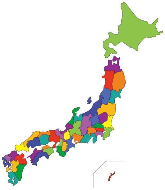 illustrazioni stock, clip art, cartoni animati e icone di tendenza di mappa del giappone per prefettura - isola di honshu